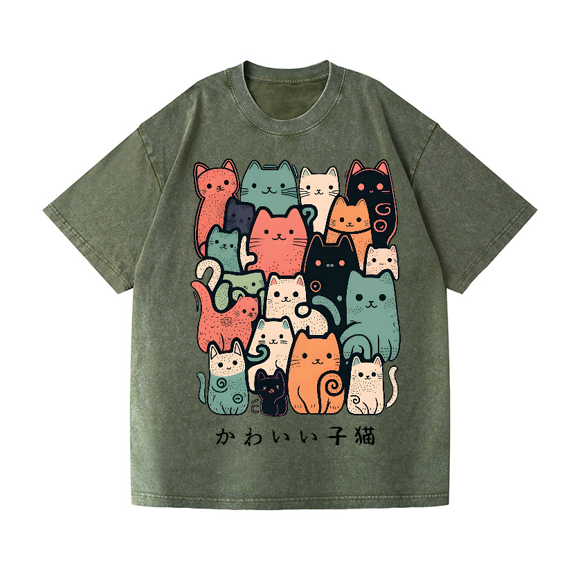 Cat Vintage Wash Japanese Design T-Shirt