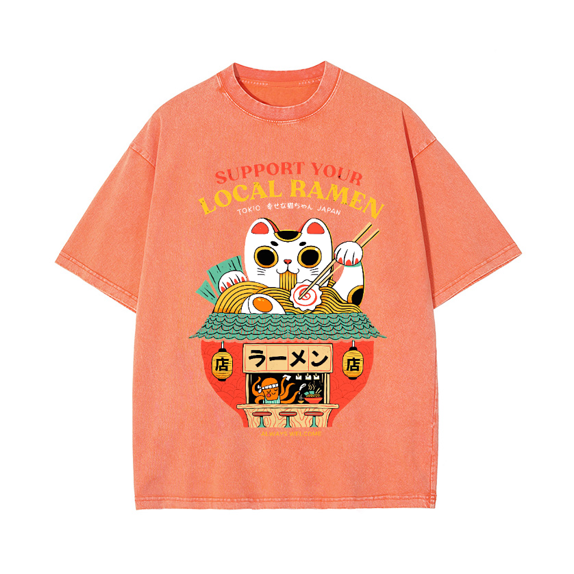Ramen Cat Vintage Wash Japanese Design T-Shirt