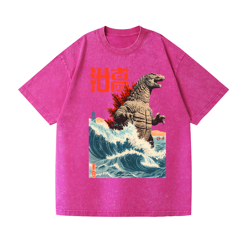 Godzilla Wave Vintage Wash Japanese Design T-Shirt