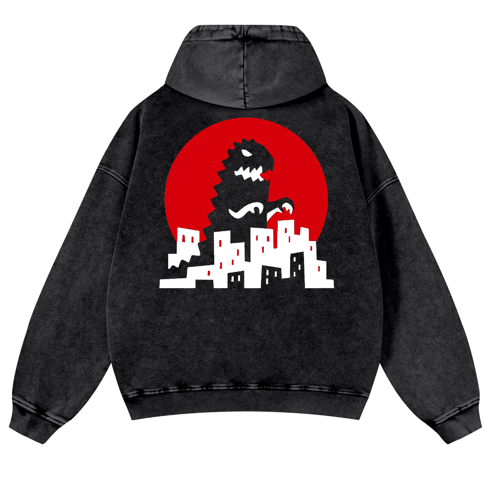 Godzilla Vintage Washed Cotton Back Art Hoodie