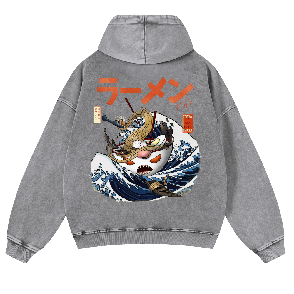 Ramen Wave Vintage Washed Cotton Back Art Hoodie