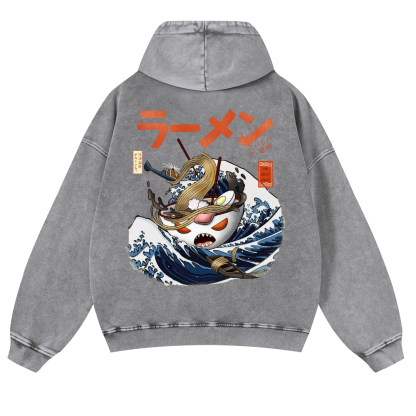 Ramen Wave Vintage Washed Cotton Back Art Hoodie