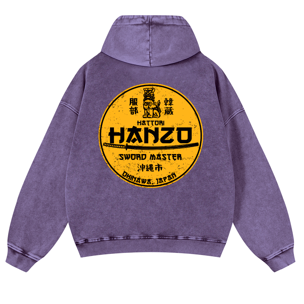 Okinawa Hattori Hanzo Vintage Washed Cotton Back Art Hoodie