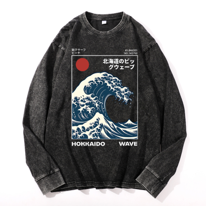Hokkaido Wave Vintage Cotton Wash Crewneck Sweatshirt