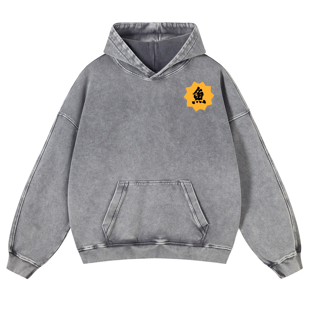 Geisha Fish Sushi Vintage Washed Cotton Back Art Hoodie