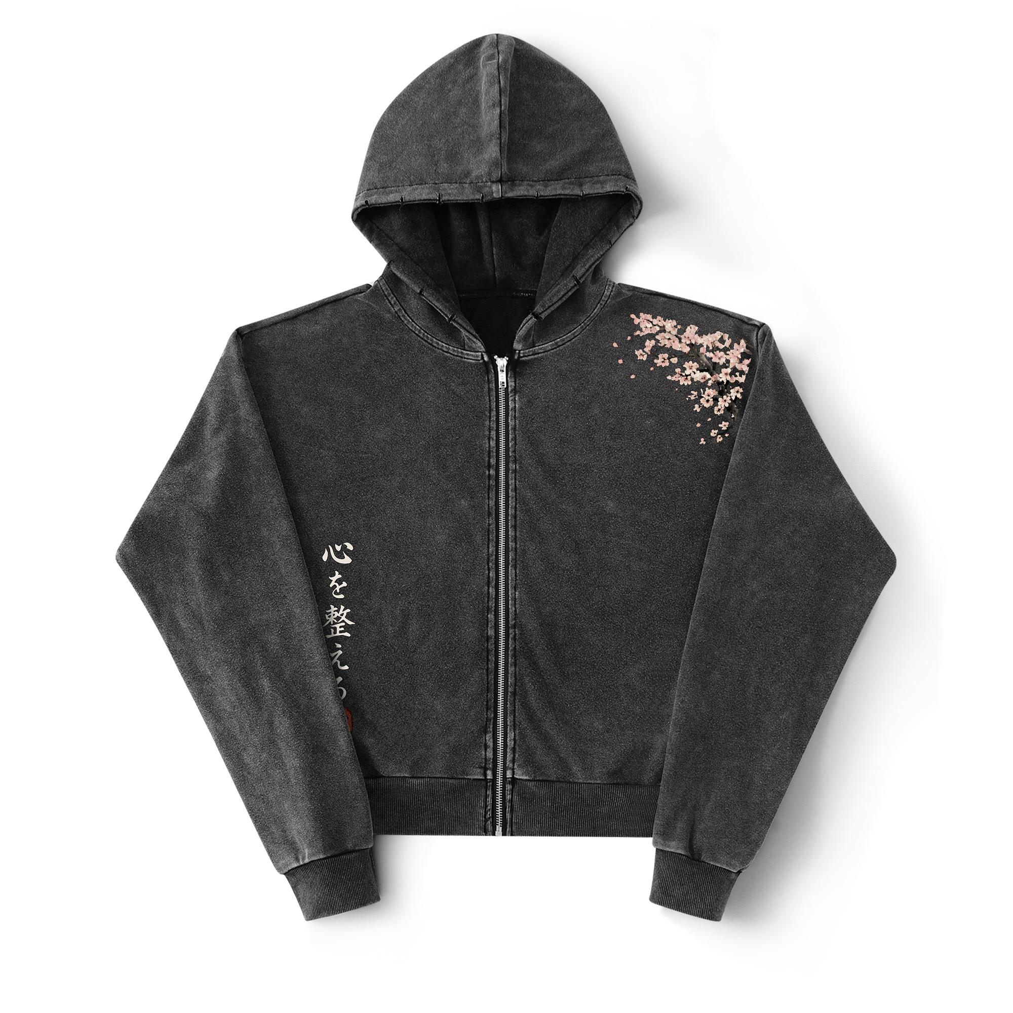 Samurai Style Peanuts Sakura Meditating Graphic Zip-Up Hoodie
