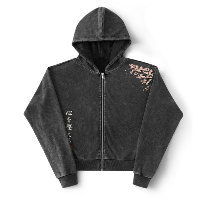 Samurai Style Peanuts Sakura Meditating Graphic Zip-Up Hoodie
