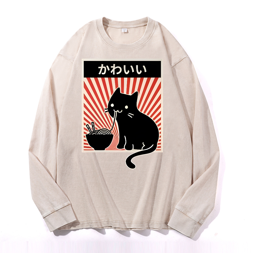 Cat Vintage Cotton Wash Crewneck Sweatshirt