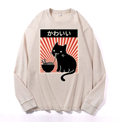 Cat Vintage Cotton Wash Crewneck Sweatshirt