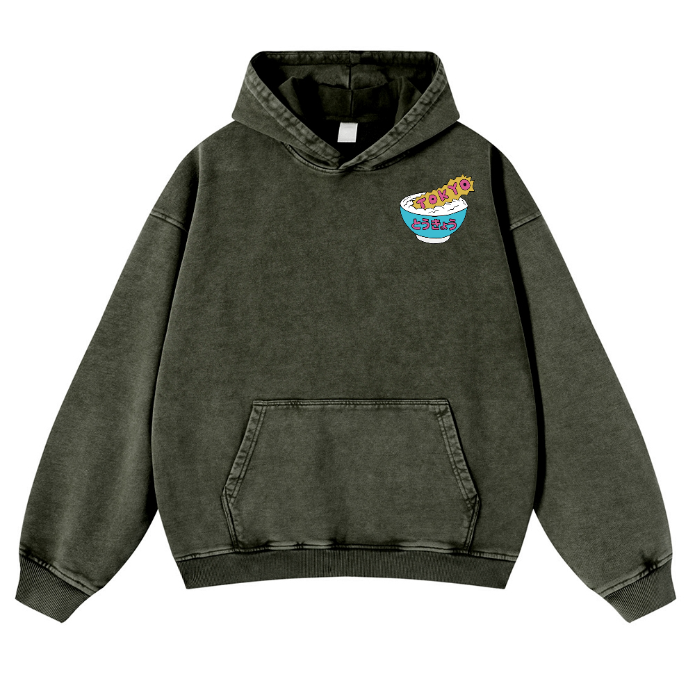 Godzilla The Monster Rice of Tokyo Vintage Washed Cotton Back Art Hoodie