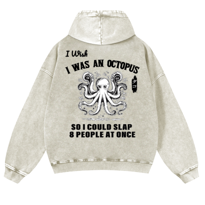 Octopus Vintage Washed Cotton Back Art Hoodie
