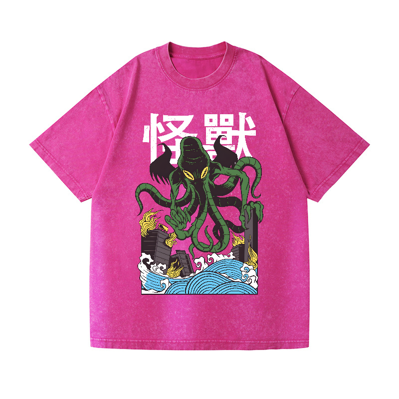 Octopus Monster Vintage Wash Japanese Design T-Shirt