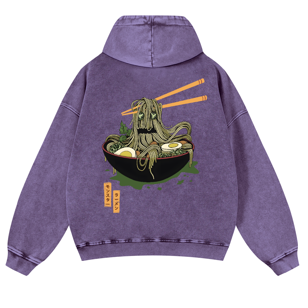 Ramen Monster Vintage Washed Cotton Back Art Hoodie