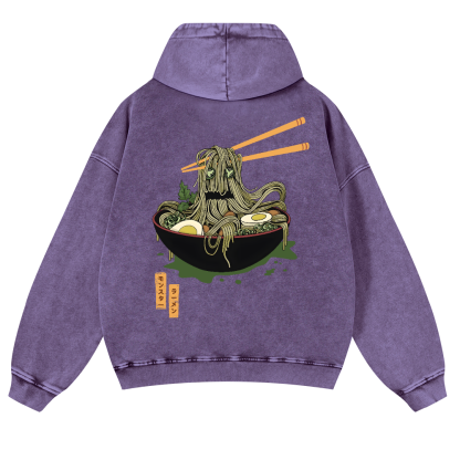 Ramen Monster Vintage Washed Cotton Back Art Hoodie