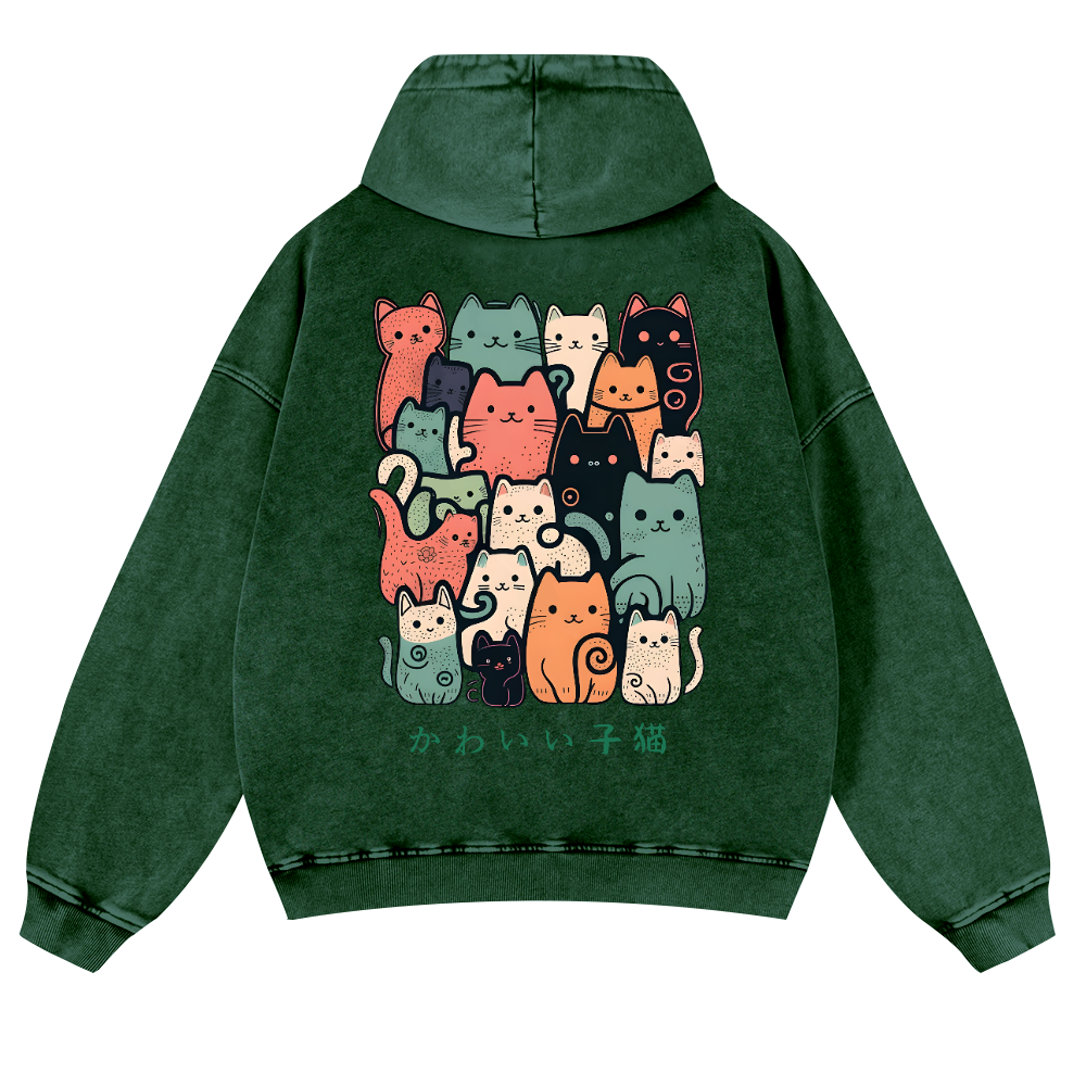 Cat Vintage Washed Cotton Back Art Hoodie
