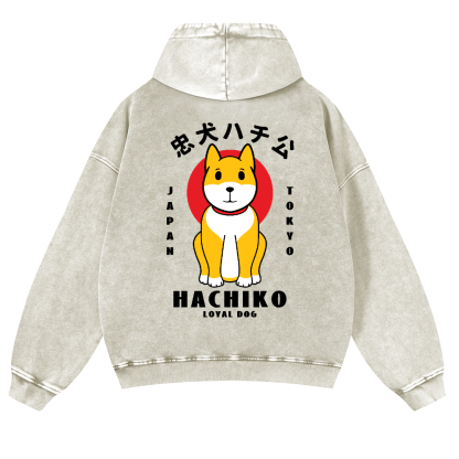Hachiko Vintage Washed Cotton Back Art Hoodie