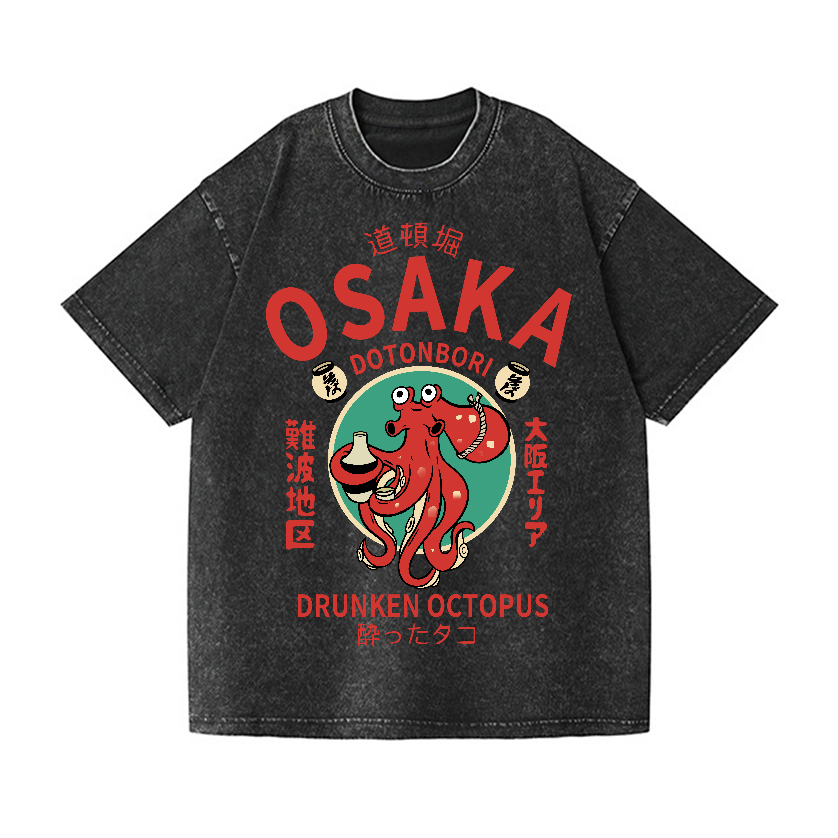 Osaka Dotonbori Drunken Octopus Vintage Wash Japanese Design T-Shirt