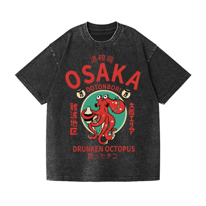 Osaka Dotonbori Drunken Octopus Vintage Wash Japanese Design T-Shirt