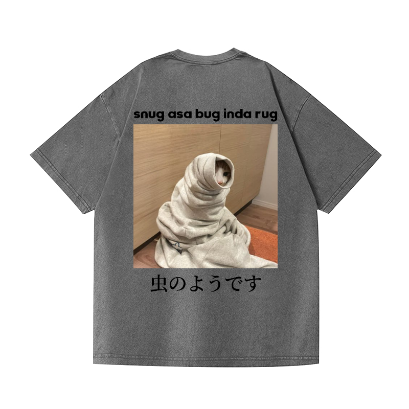 Snug Cat Vintage Wash Japanese Design Back Art T-Shirt