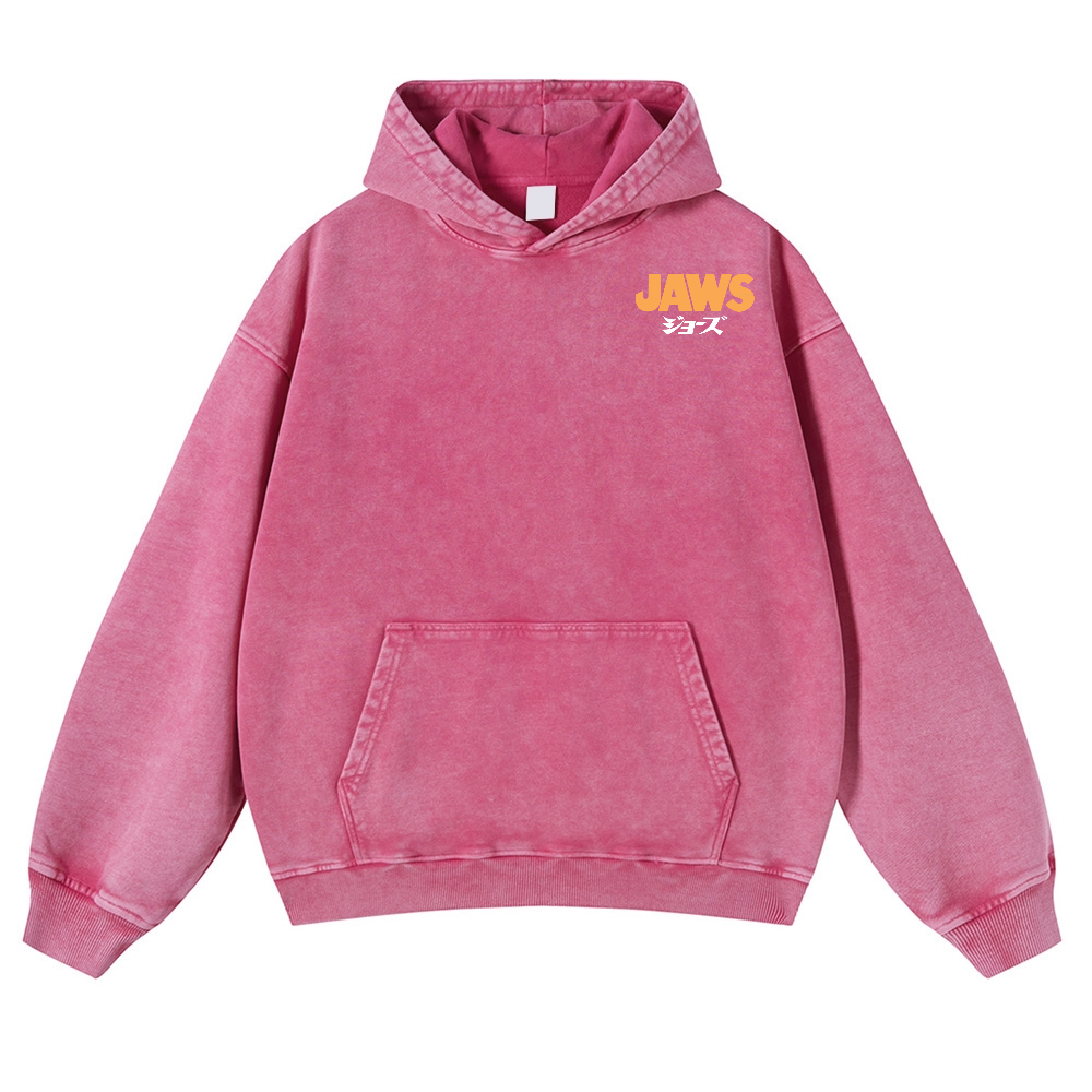 Jaws Shark Vintage Washed Cotton Back Art Hoodie