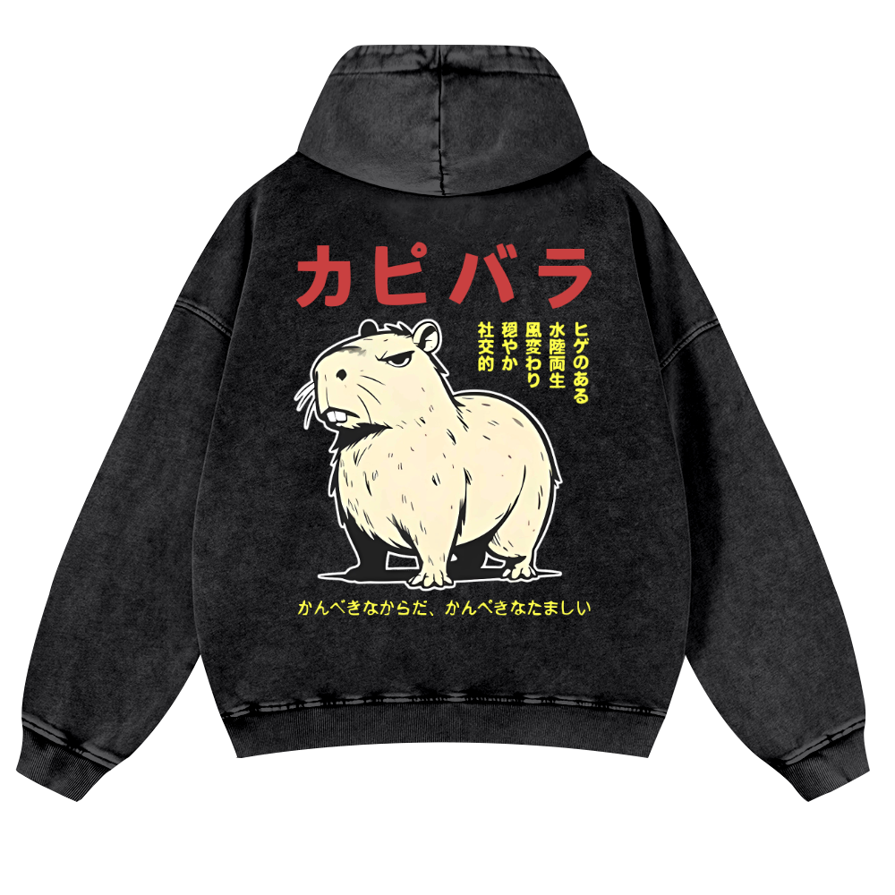 Capybara Vintage Washed Cotton Back Art Hoodie