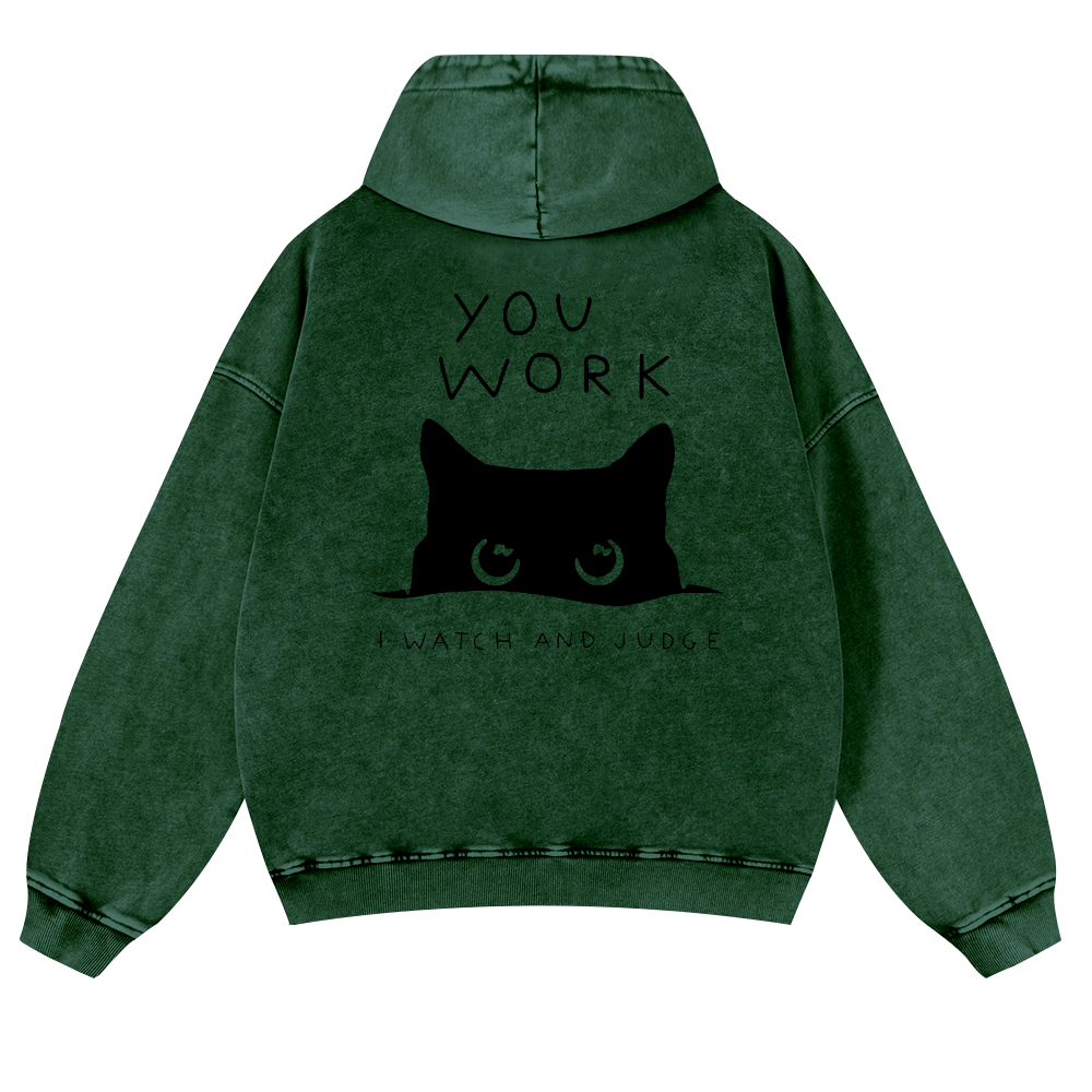 Cat Vintage Washed Cotton Back Art Hoodie