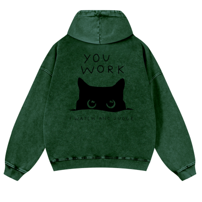 Cat Vintage Washed Cotton Back Art Hoodie