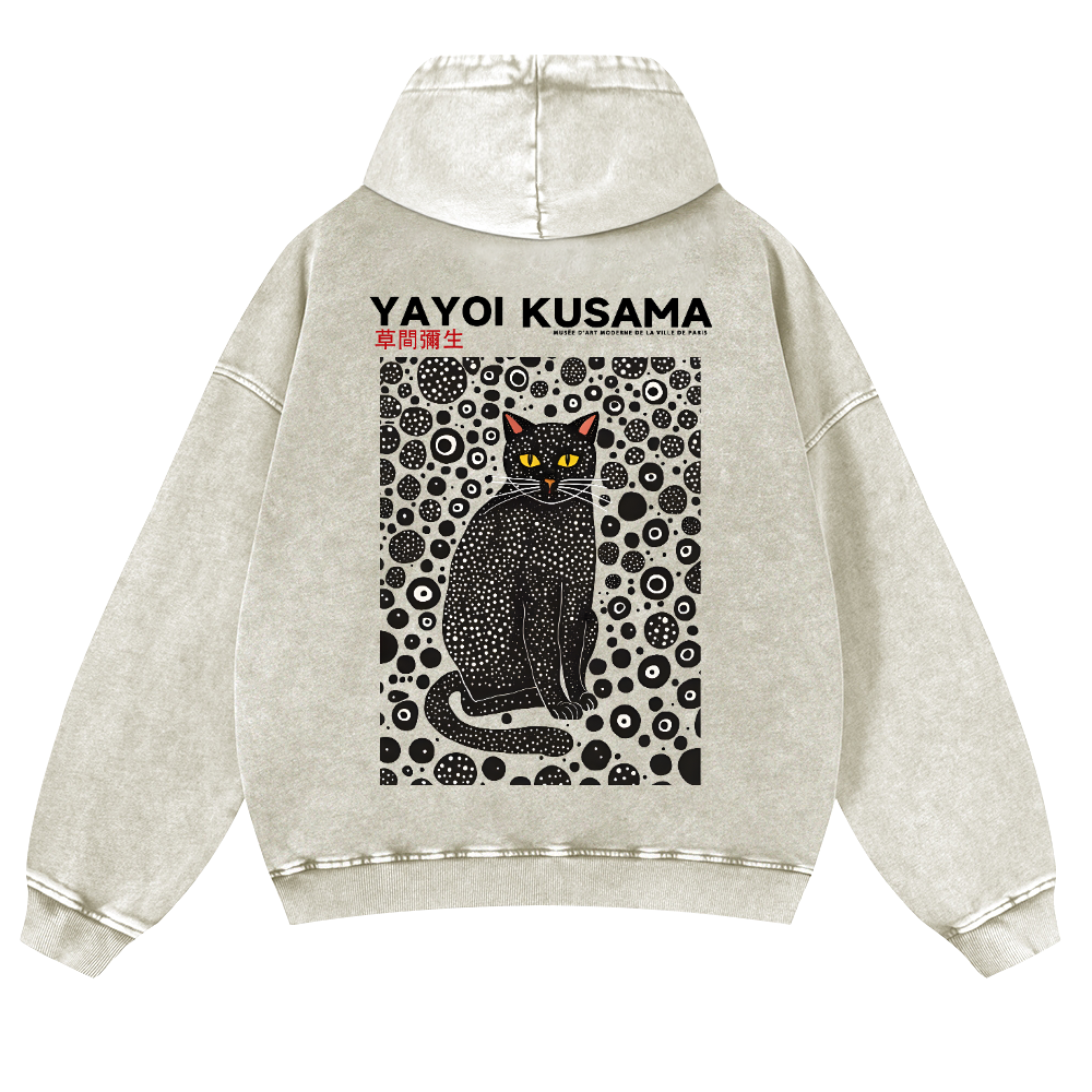 Yayoi Kusama Cat Vintage Washed Cotton Back Art Hoodie