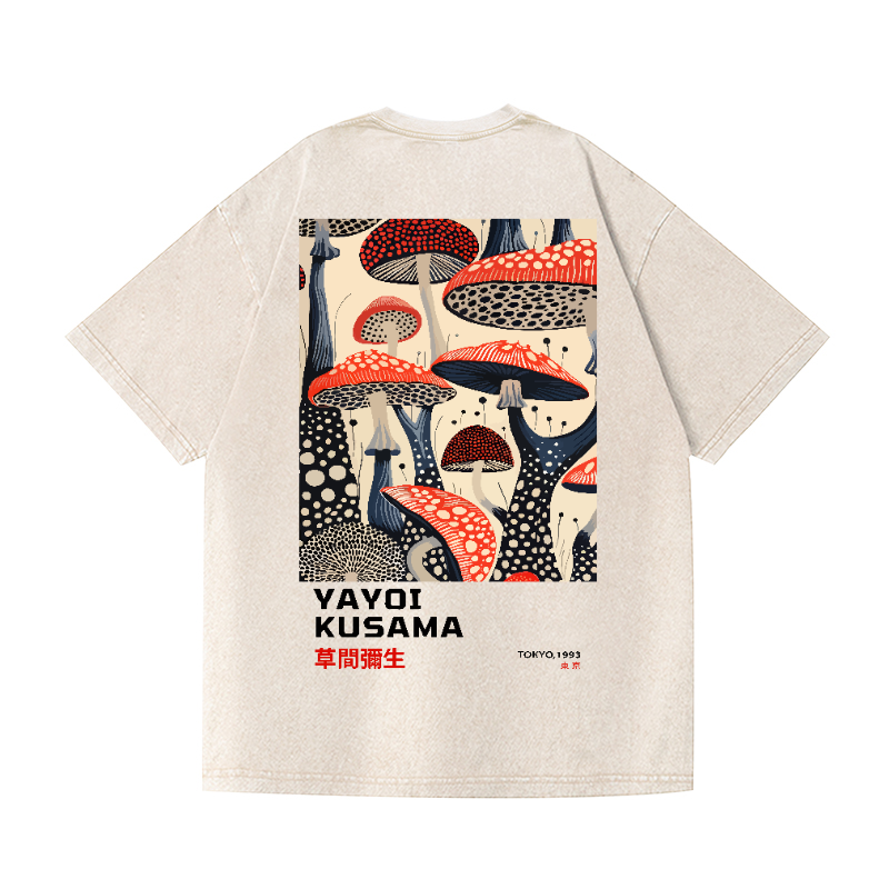 Yayoi Kusama Mushroom Vintage Wash Japanese Design Back Art T-Shirt