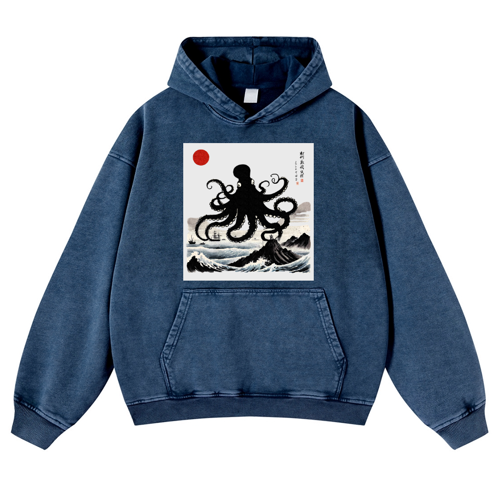 The Giant Octopus in the Sea Vintage Washed Thick Cotton Hoodie