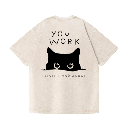 Black Cat Vintage Wash Japanese Design Back Art T-Shirt