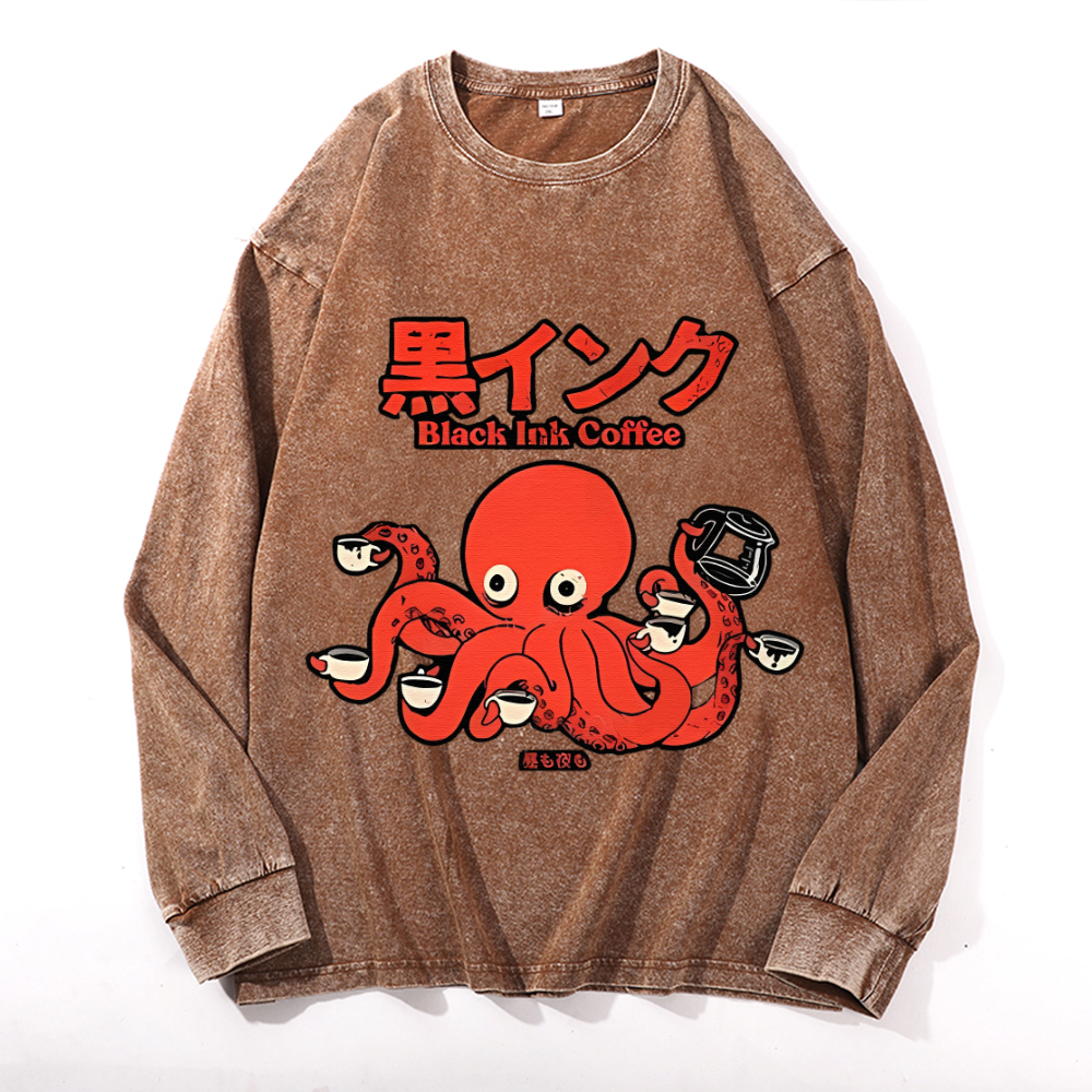 Octopus Coffee Vintage Cotton Wash Crewneck Sweatshirt