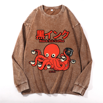 Octopus Coffee Vintage Cotton Wash Crewneck Sweatshirt