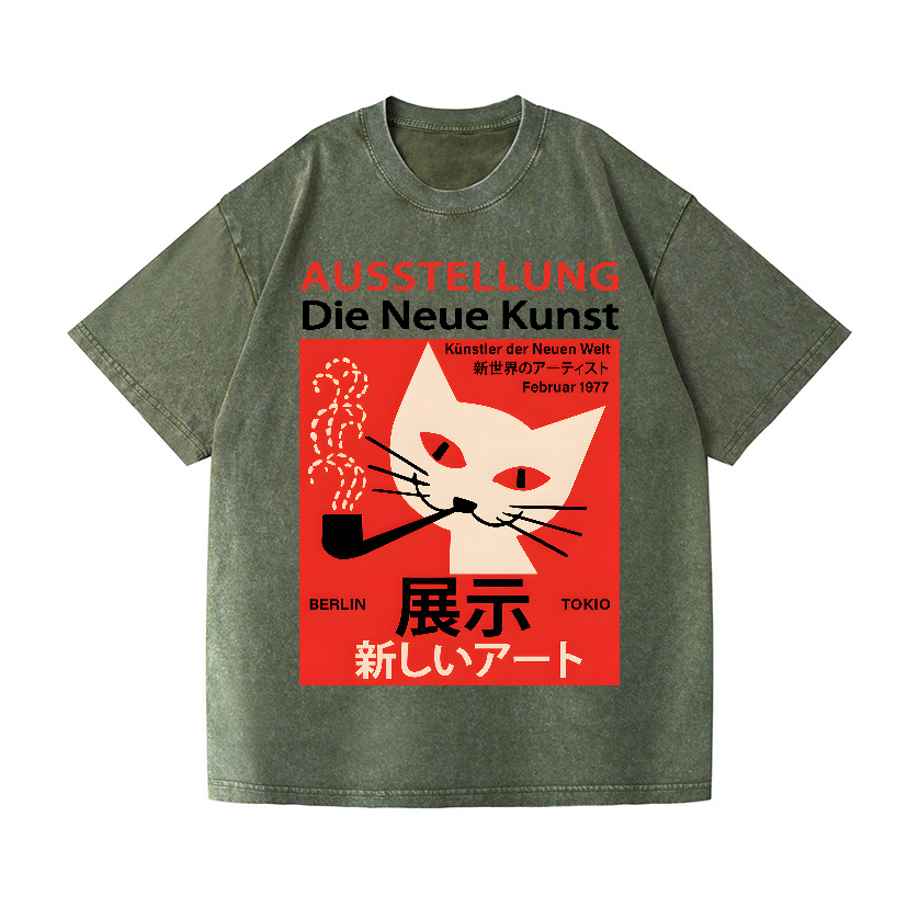 Smoke Cat Vintage Wash Japanese Design T-Shirt