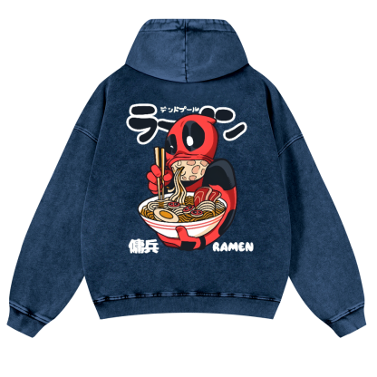 Ramen Hero Vintage Washed Cotton Back Art Hoodie