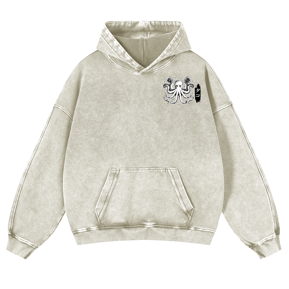 Octopus Vintage Washed Cotton Back Art Hoodie