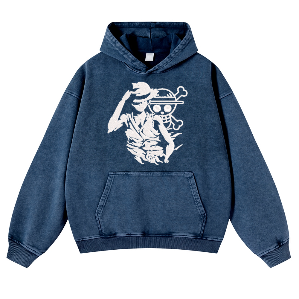 One Piece Vintage Washed Thick Cotton Hoodie