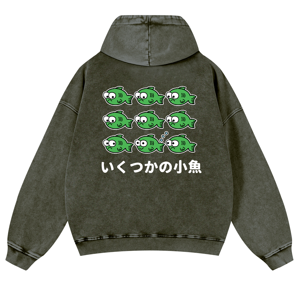 Fish Vintage Washed Cotton Back Art Hoodie