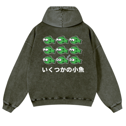 Fish Vintage Washed Cotton Back Art Hoodie