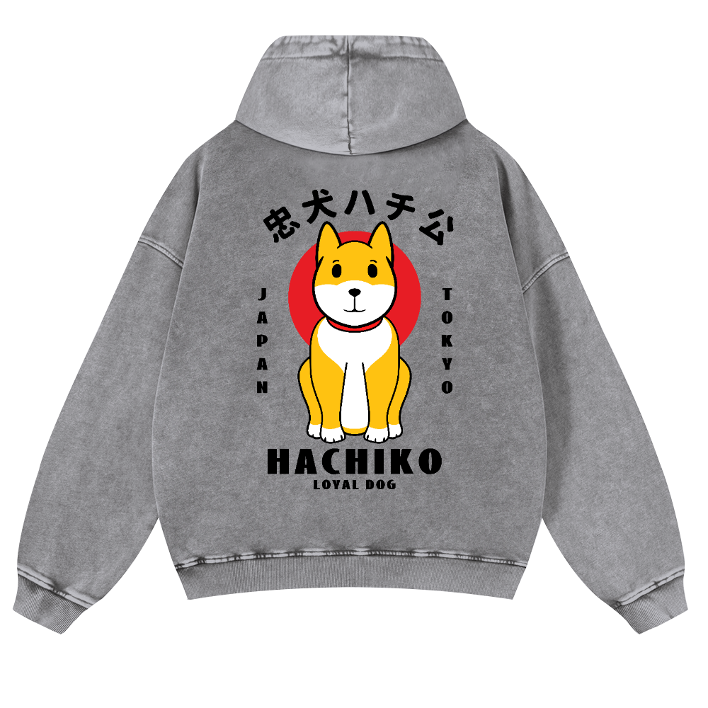 Hachiko Vintage Washed Cotton Back Art Hoodie