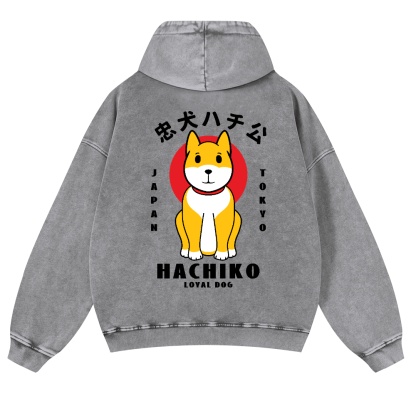 Hachiko Vintage Washed Cotton Back Art Hoodie