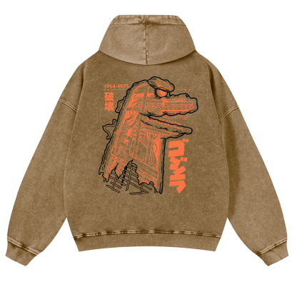 Godzilla Vintage Washed Cotton Back Art Hoodie