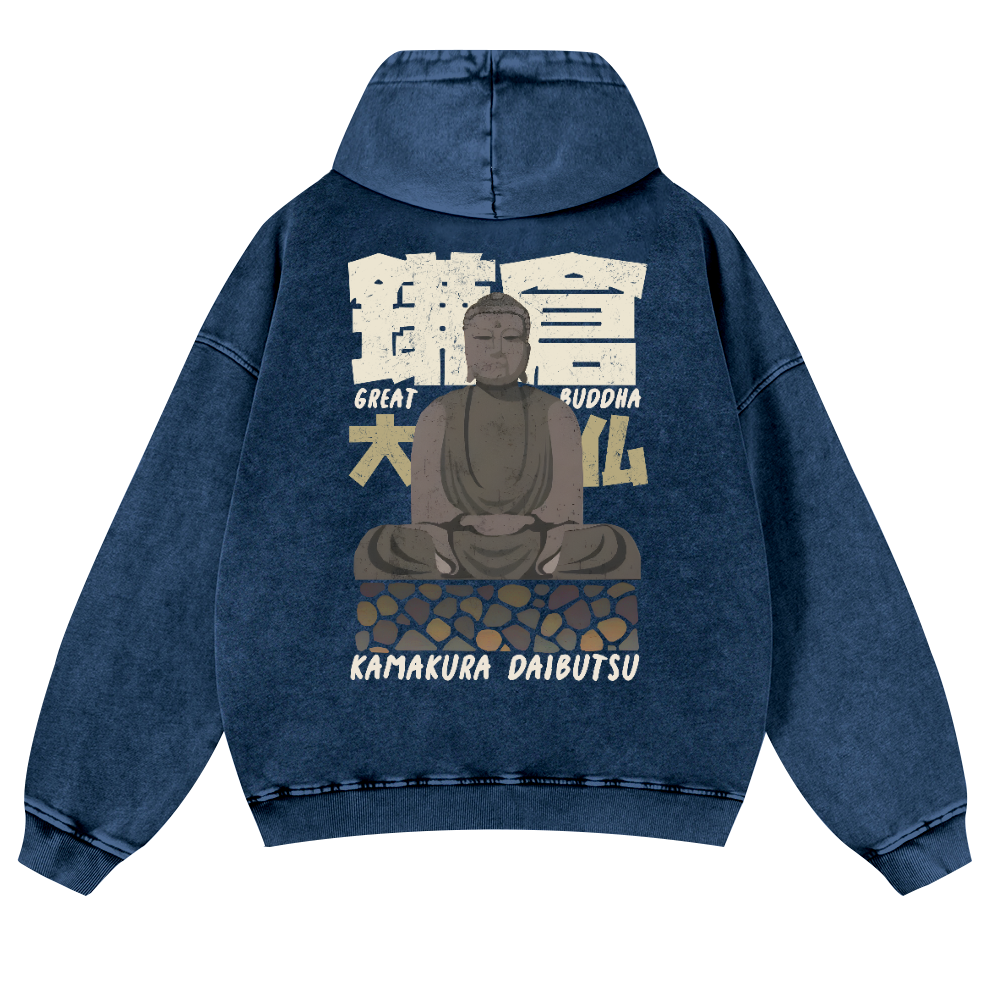 Kamakura Daibutsu Great Buddha Vintage Washed Cotton Back Art Hoodie