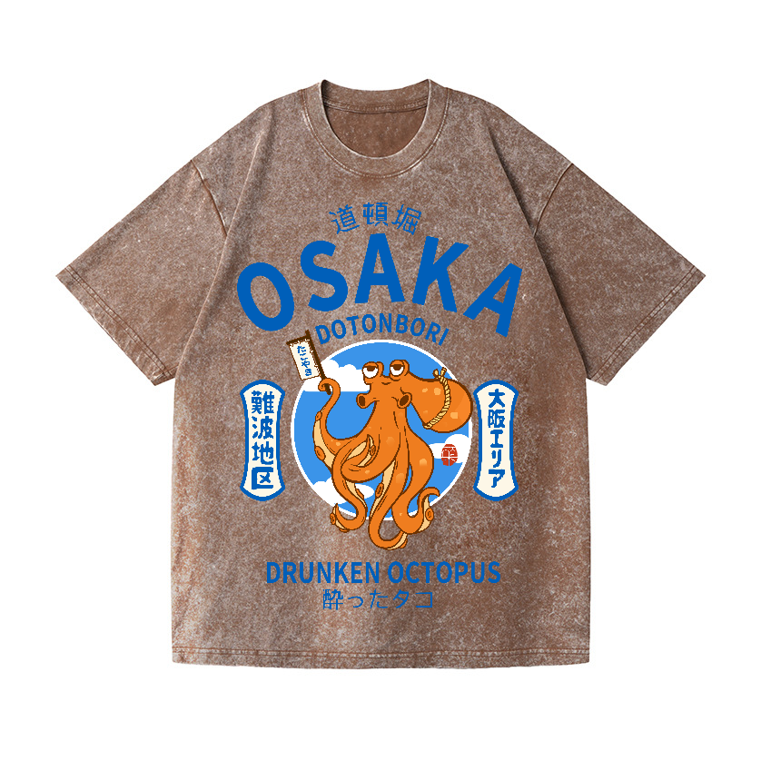 Osaka Dotonbori Drunken Octopus Vintage Wash Japanese Design T-Shirt