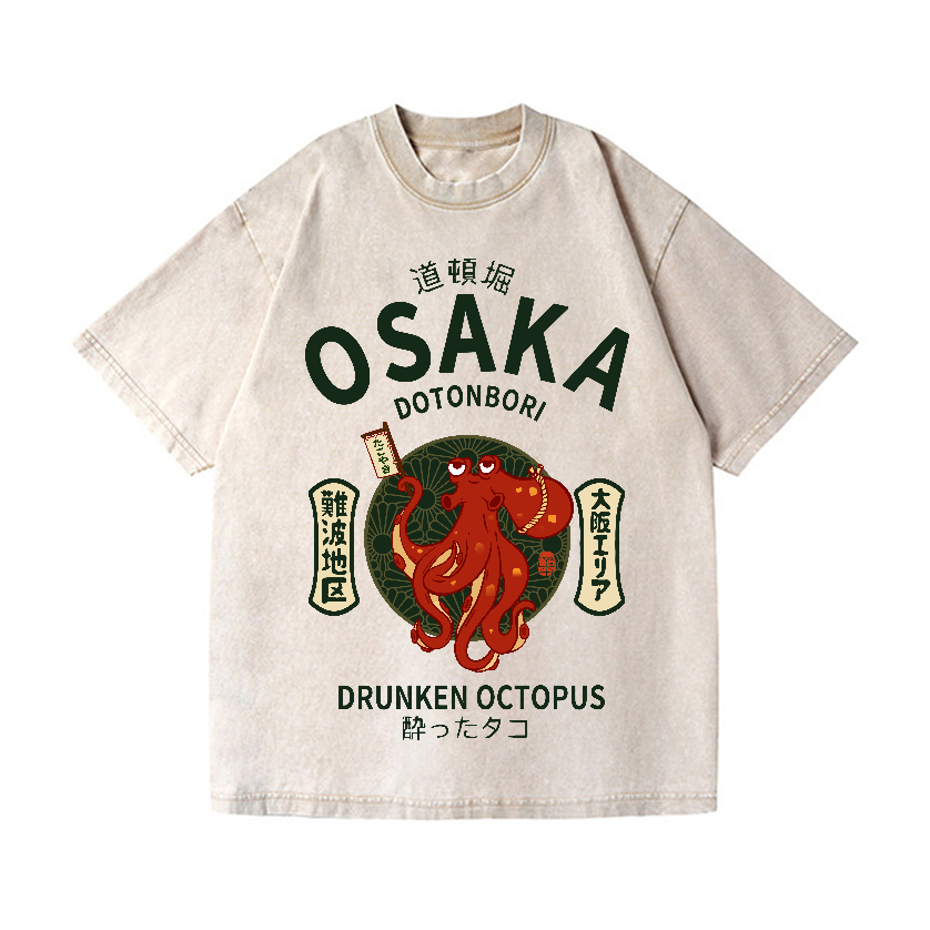 Osaka Dotonbori Drunken Octopus Vintage Wash Japanese Design T-Shirt