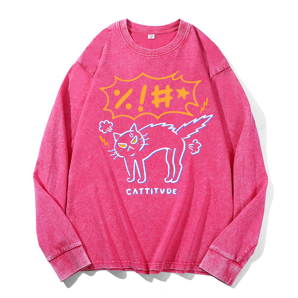 Cattitude Vintage Cotton Wash Crewneck Sweatshirt