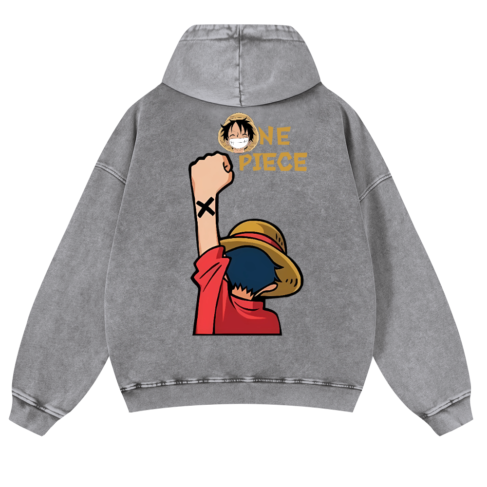 One Piece Vintage Washed Cotton Back Art Hoodie