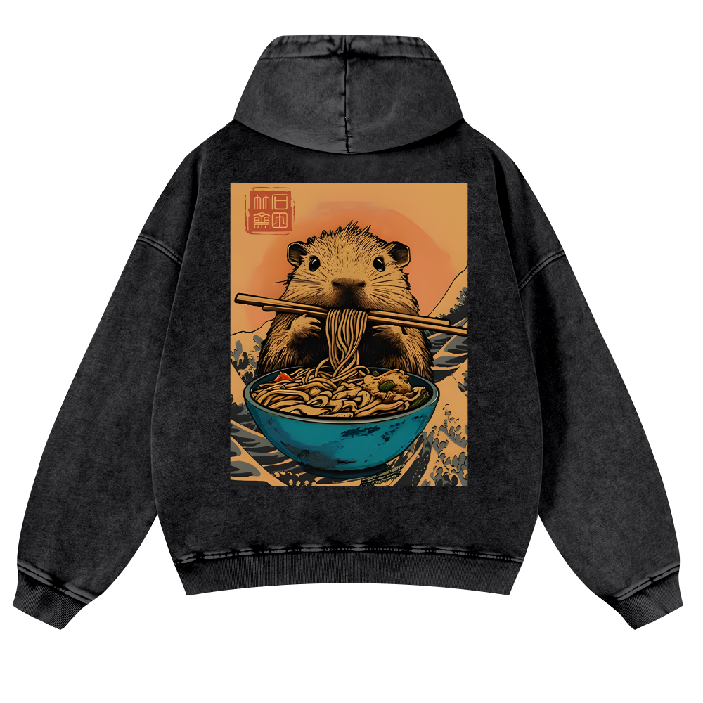 Guinea Pig Ramen Vintage Washed Cotton Back Art Hoodie