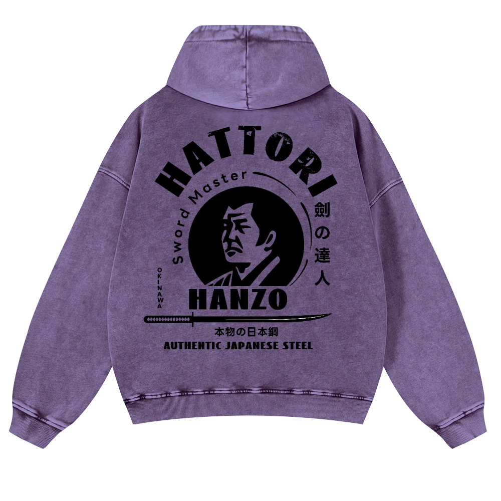 Okinawa Hattori Hanzo Vintage Washed Cotton Back Art Hoodie