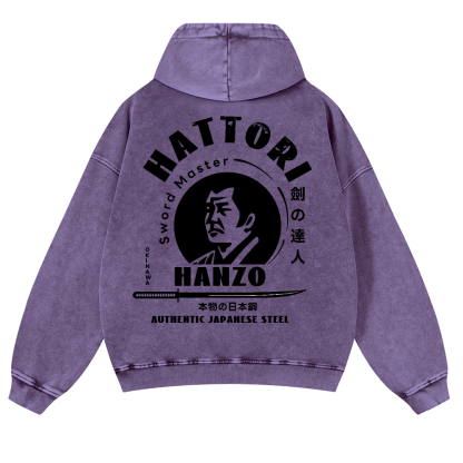 Okinawa Hattori Hanzo Vintage Washed Cotton Back Art Hoodie